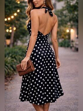Jones New York Polka Dot Halter Midi Dress | Size 8